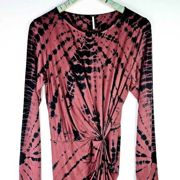Young Fabulous & Broke Yarro Dress Tie Dye VEGAN Silk Waterfall Cinched Waist, M - Picture 2 of 9